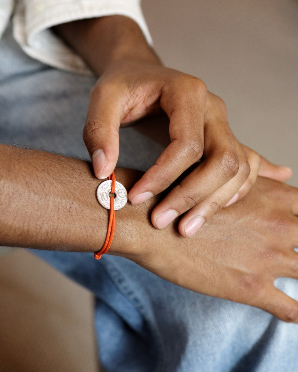 Bracelet Vincennes - 10 centimes argent - Orange Vif