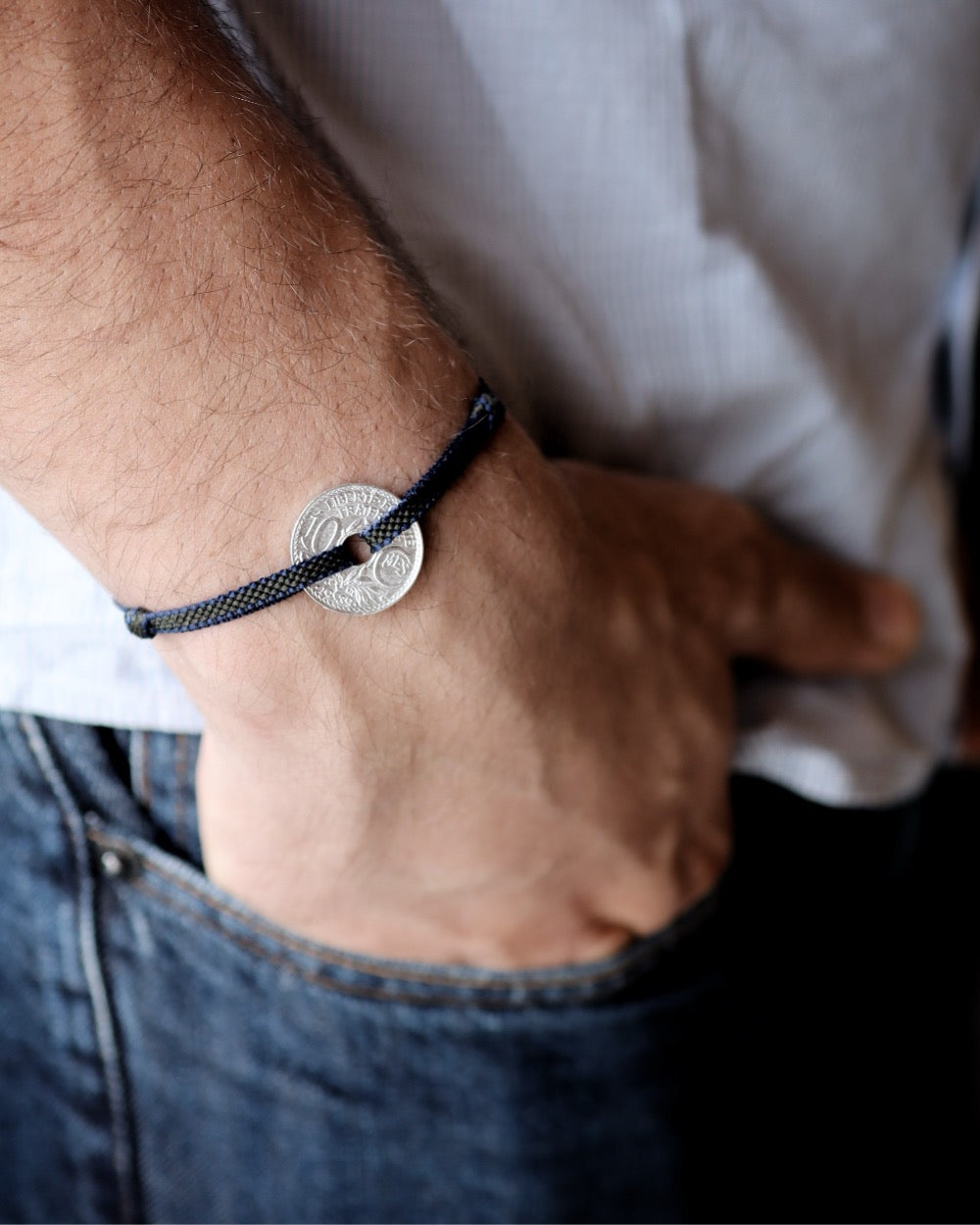 Bracelet Vincennes - 10 centimes argent - Plat Vert Noir