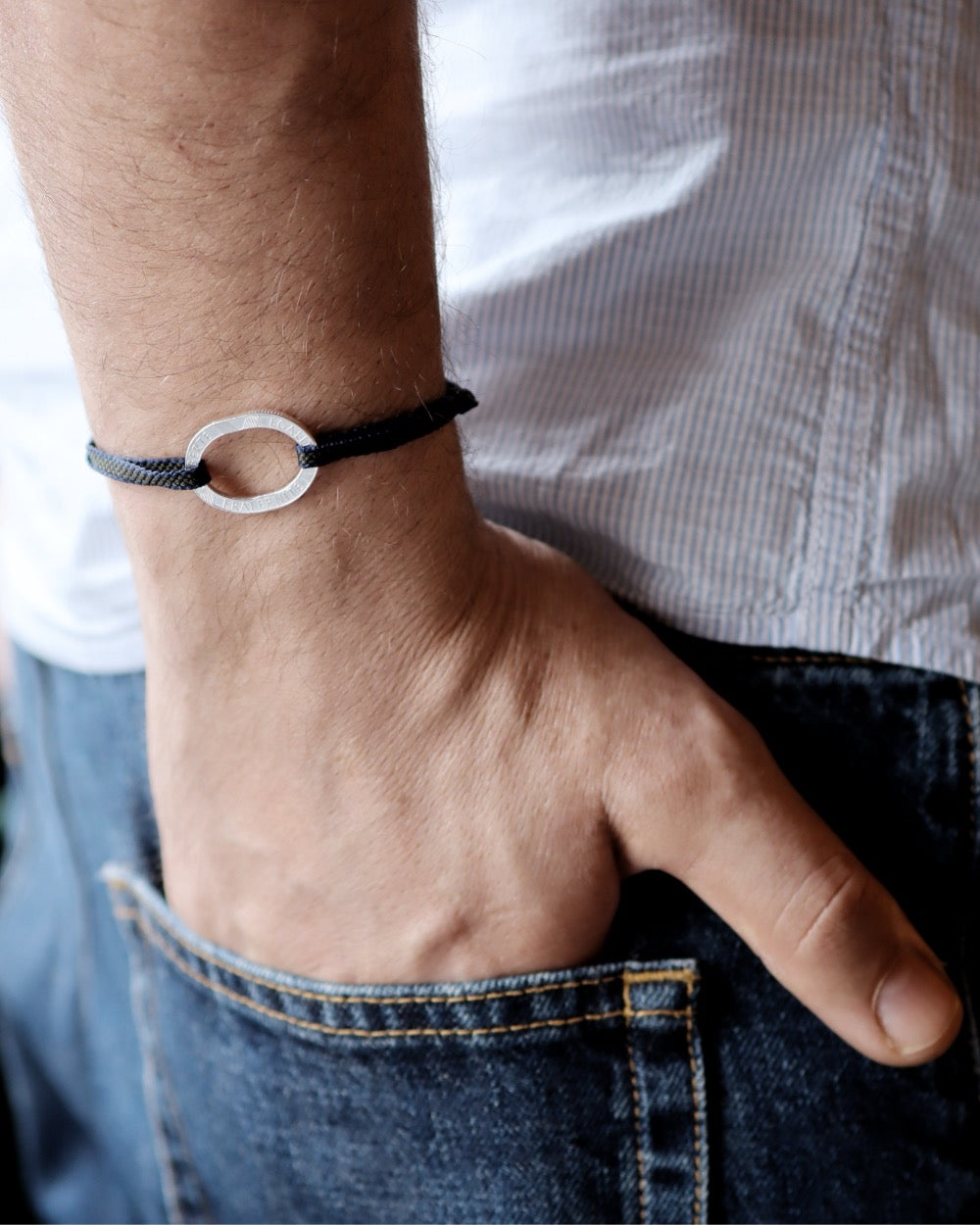 Bracelet Bastille - 10 francs argent - Kaki Marine
