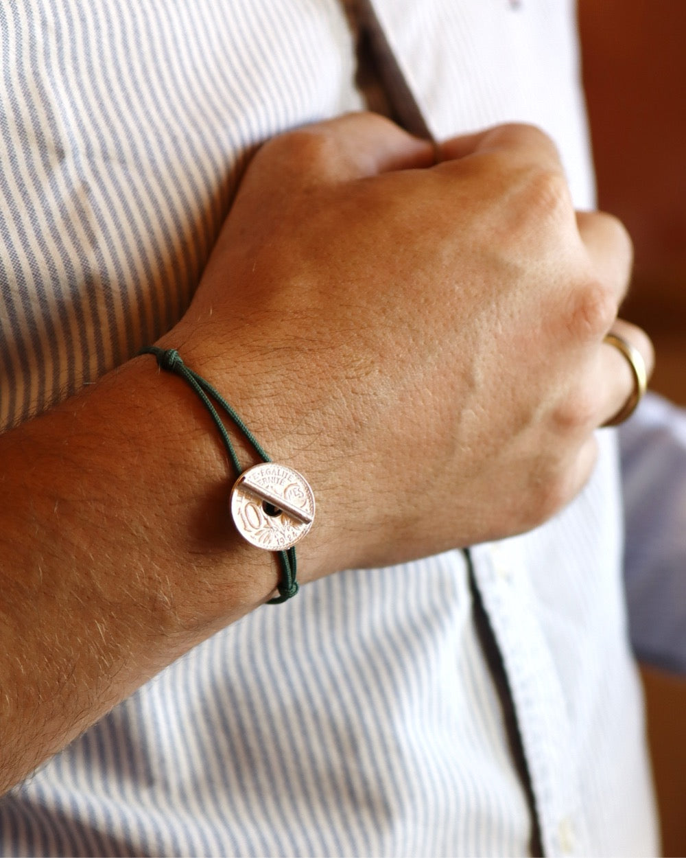 Bracelet le T - 10 centimes argent - Kaki