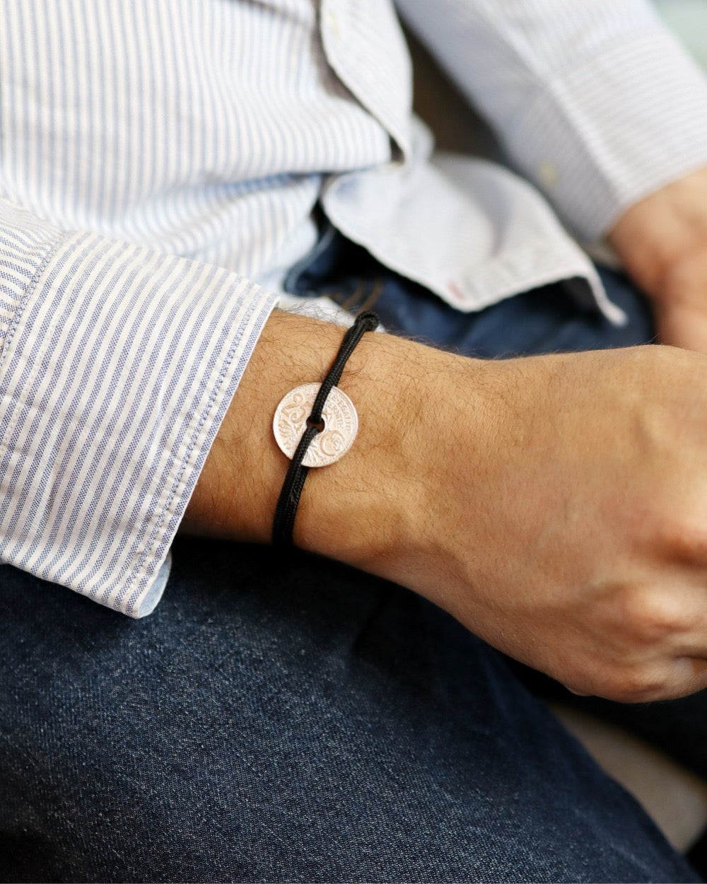 Bracelet Montmartre - 25 centimes argent - Noir