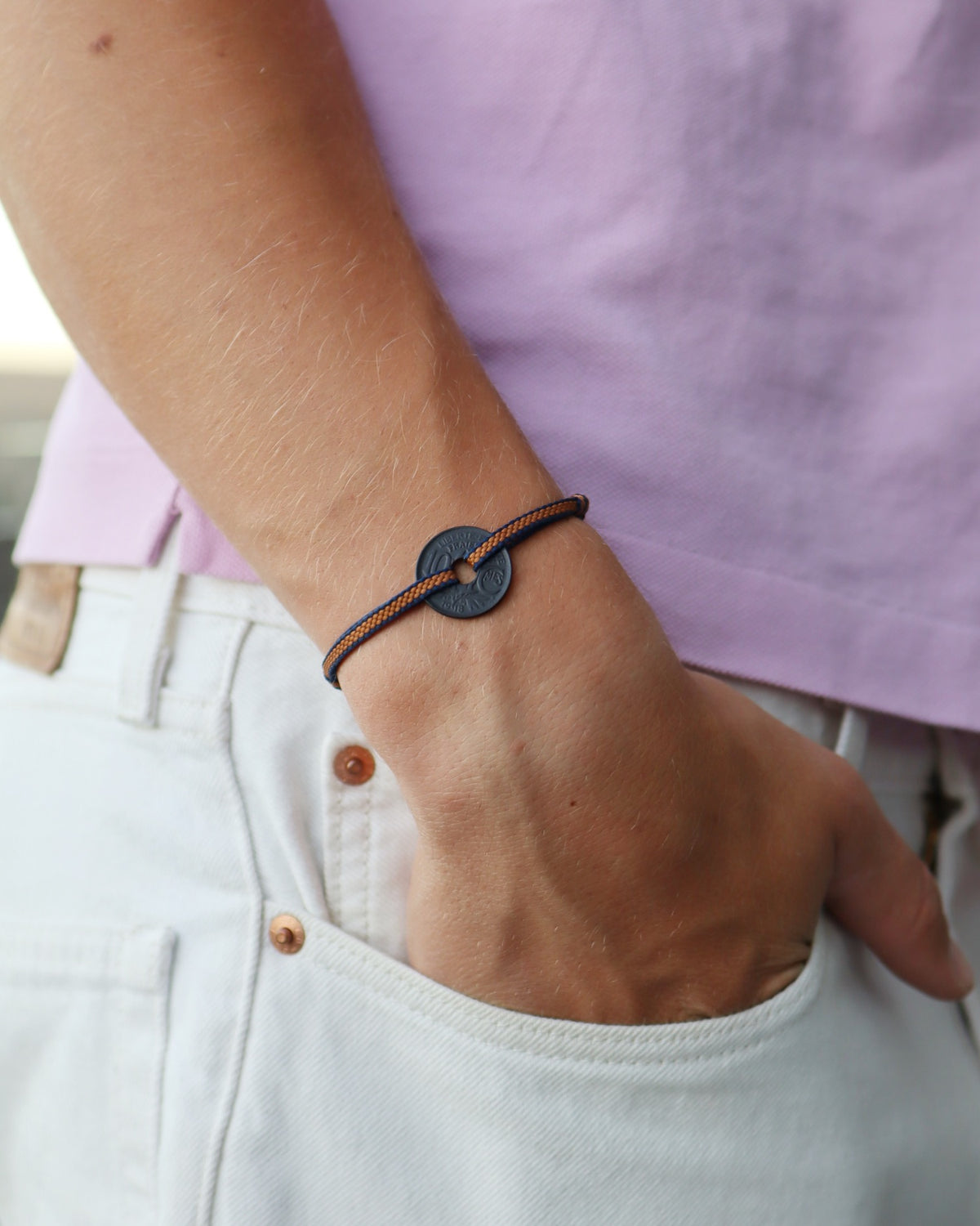 Bracelet Vincennes - 10 centimes charbon - Plat Ambre Marine – Le Sou Français