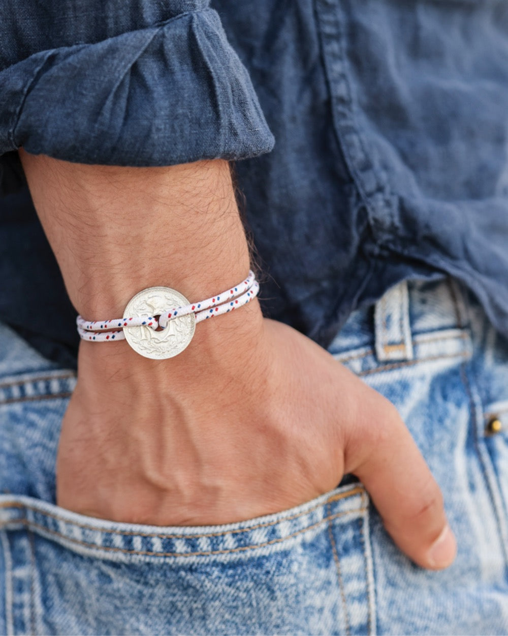 Bracelet Vincennes - 10 centimes argent - Navigateur Blanc
