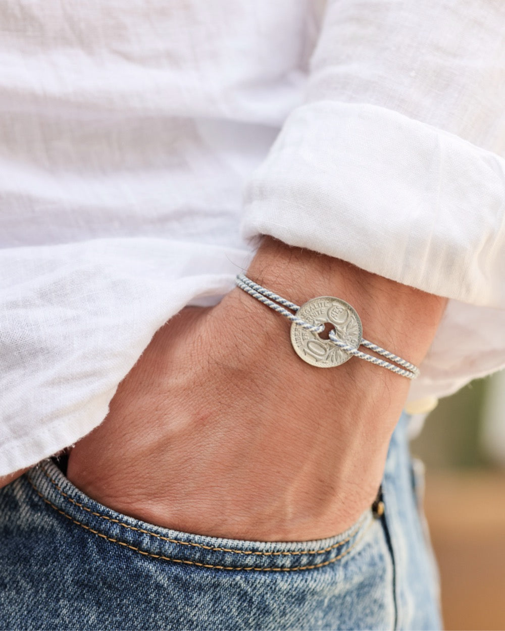 Bracelet Vincennes - 10 centimes argent - Biarrot Bleu