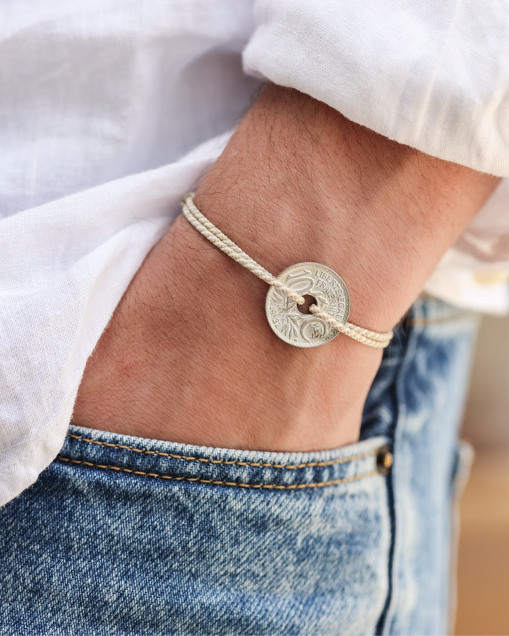 Bracelet Vincennes - 10 centimes argent - Biarrot Beige