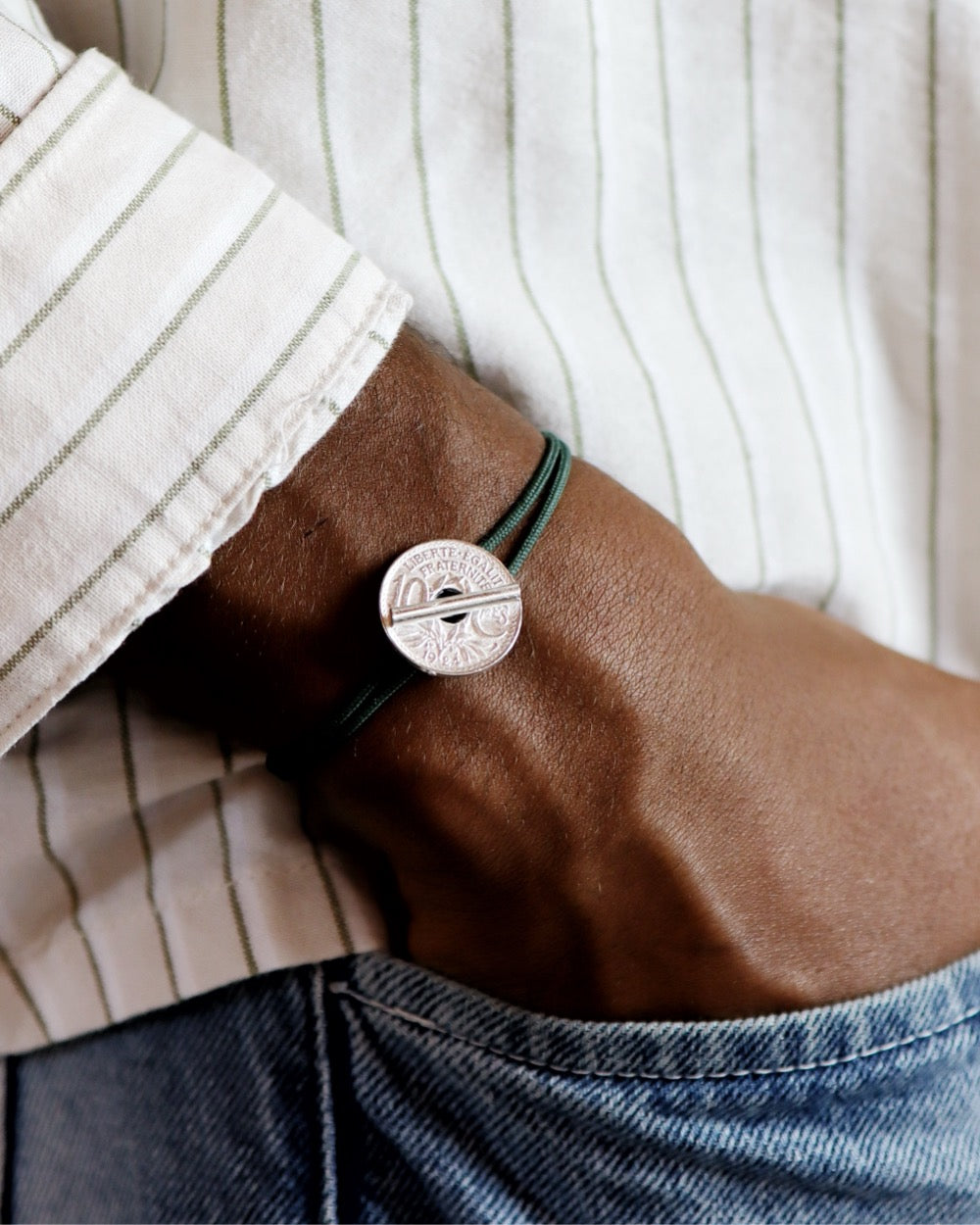 Bracelet le T - 10 centimes argent - Kaki