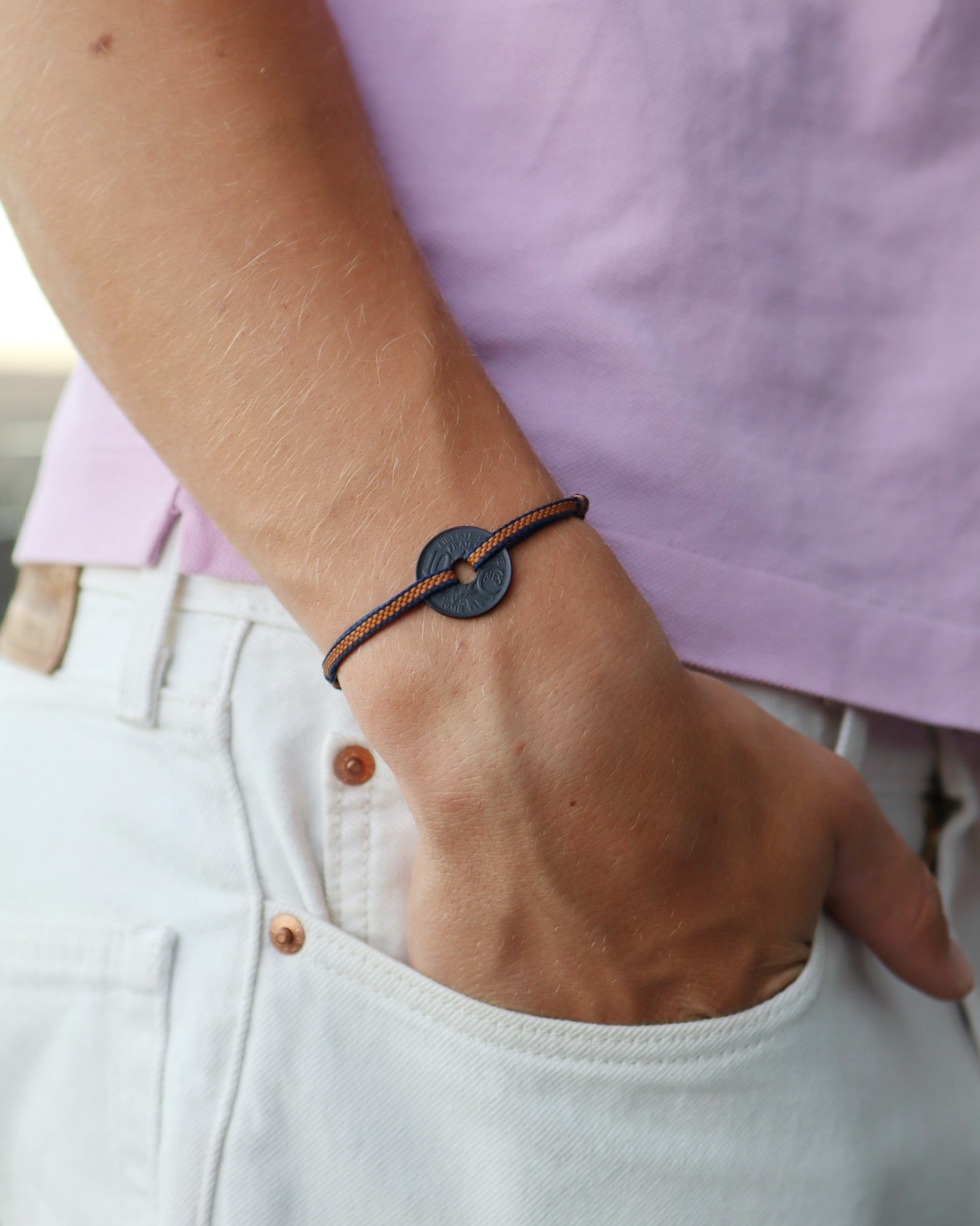 Bracelet Vincennes - 10 centimes charbon - Plat Ambre Marine – Le Sou Français