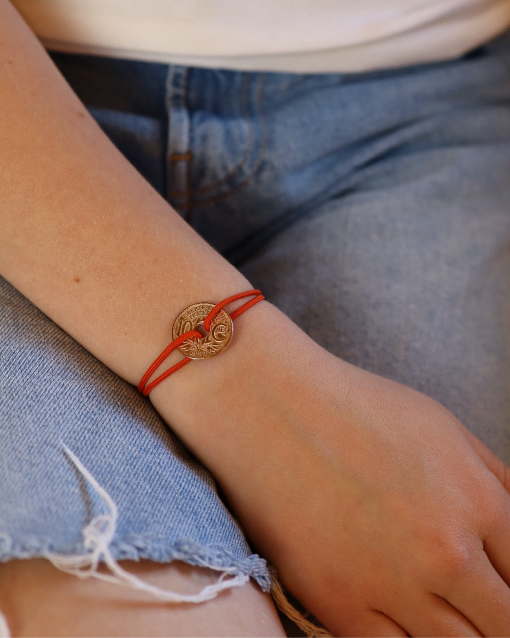 Bracelet Vincennes - 10 centimes or - Orange Vif – Le Sou Français