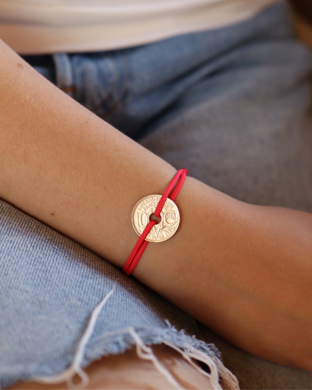 Bracelet Vincennes - 10 centimes or - Rose Vif – Le Sou Français